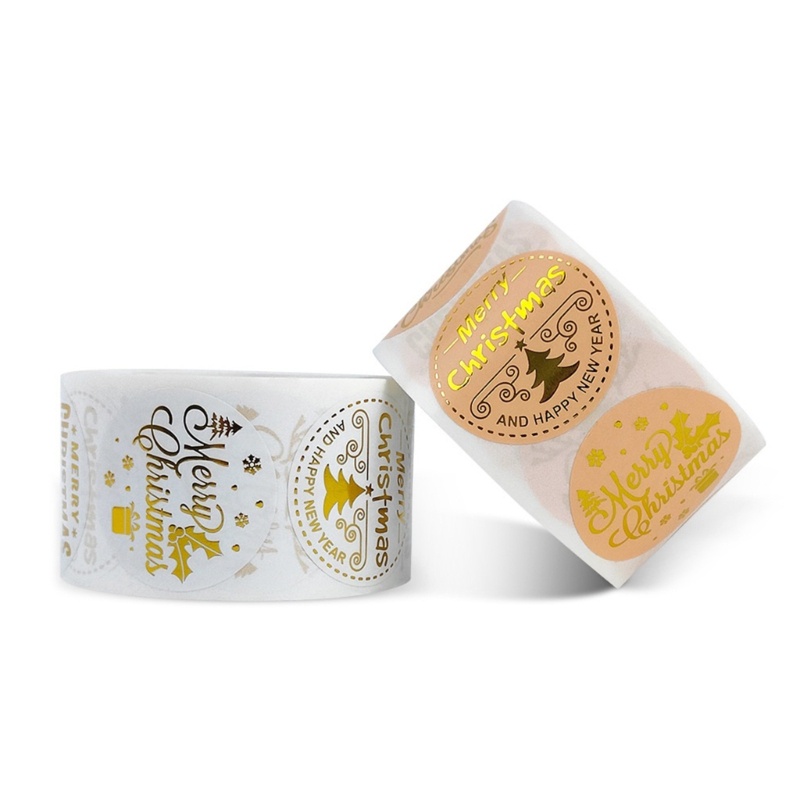 Cuộn 500 Nhãn Dán Màu Đồng In Chữ Merry Christmas Dùng Trang Trí Giáng Sinh