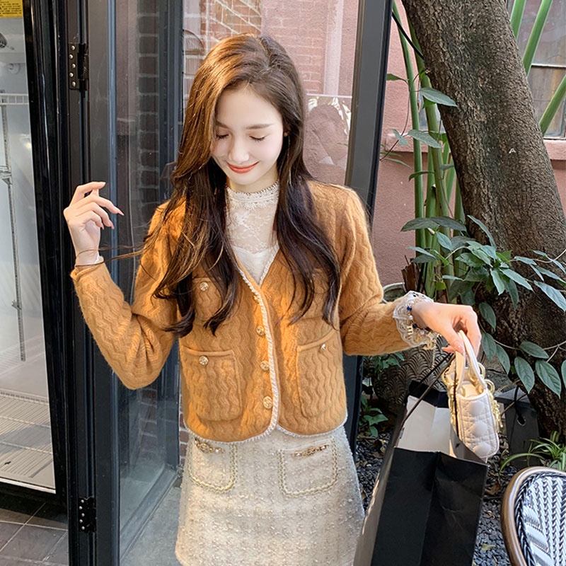 Áo Khoác Nữ Dài Tay Cổ Chữ V Thời Trang Hàn