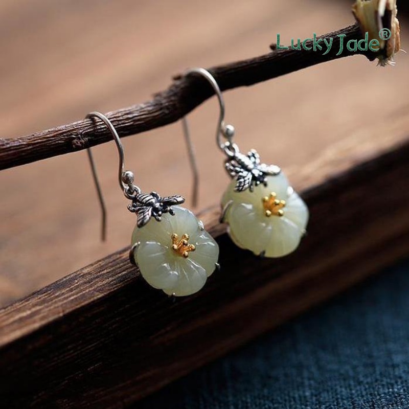 Bông Tai Mạ Bạc 925 Hình Ong Và Hoa Trà Thời Trang Cho Nữ