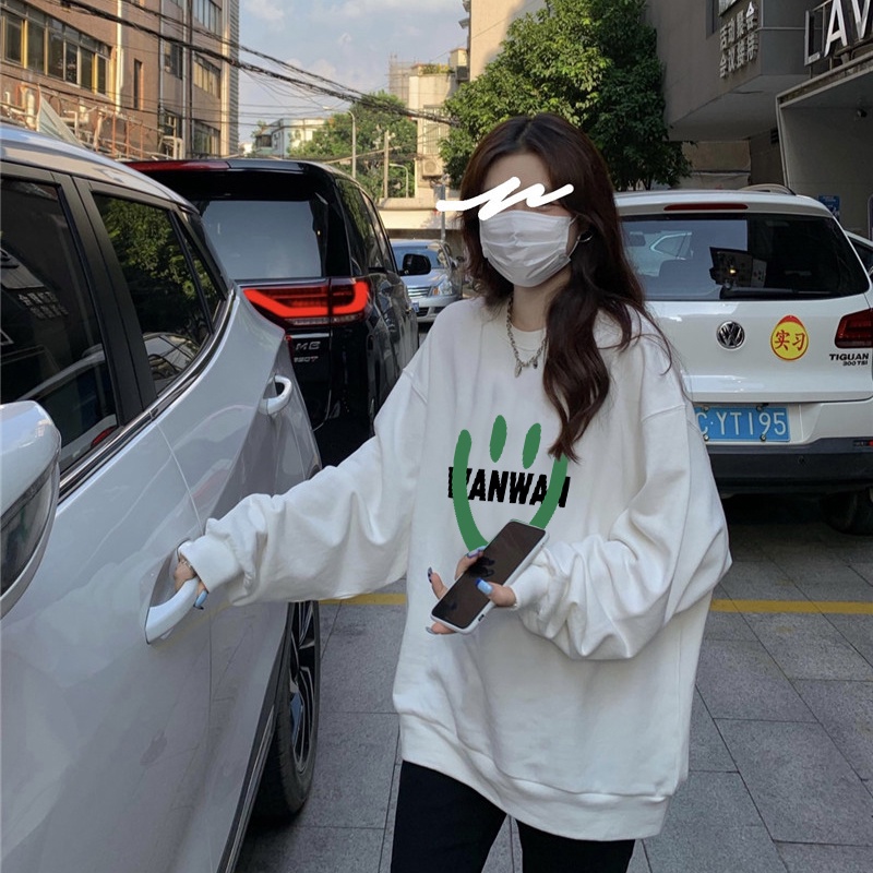 NRVP Áo Thun Nữ Dài Tay Dáng Rộng In Hình Phong Cách Hàn Quốc Mới