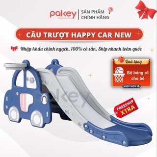 Cầu trượt cho bé Happy Car TẶNG BÓNG RỔ nâng cấp mới đế đúp kín, cầu trượt cho bé nhựa nguyên sinh