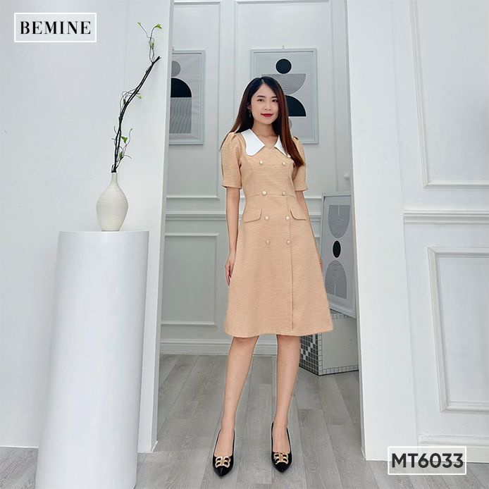 Đầm phối lá cổ cánh bướm đính nút ngực BEMINE MT6033