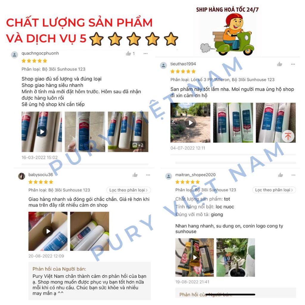 Bộ 3 Lõi Lọc Nước Sunhouse 123 Chính Hãng