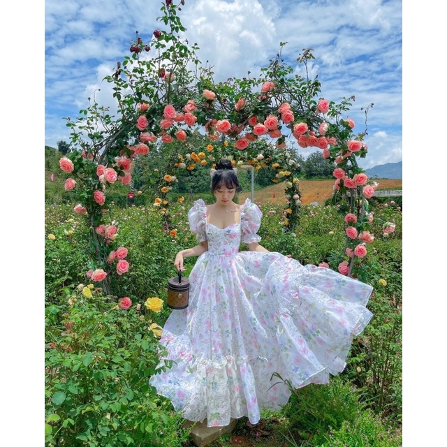VÁY CÔNG CHÚA ORGANZA IN HOA, VÁY NÀNG THƠ, VÁY TIỂU THƯ, VÁY ĐI TIỆC, VÁY DU LỊCH, VÁY ĐI CHƠI, VÁY CHỤP PHOTO CONCEPT