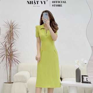 Đầm thun công sở Nhật Vy dáng ôm cổ sơ mi chiết eo chất xốp phù hợp đi chơi, dạo phố, cafe sang chảnh - D2477