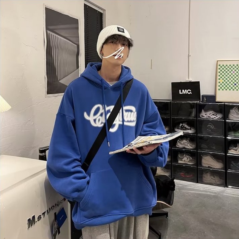 Áo hoodie Dáng Rộng In Chữ Phong Cách Hiphop Đường Phố Hàn Quốc Cho Nam