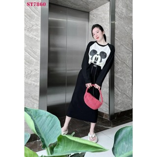 Set áo len MICKEY mix chân váy suông rút dây