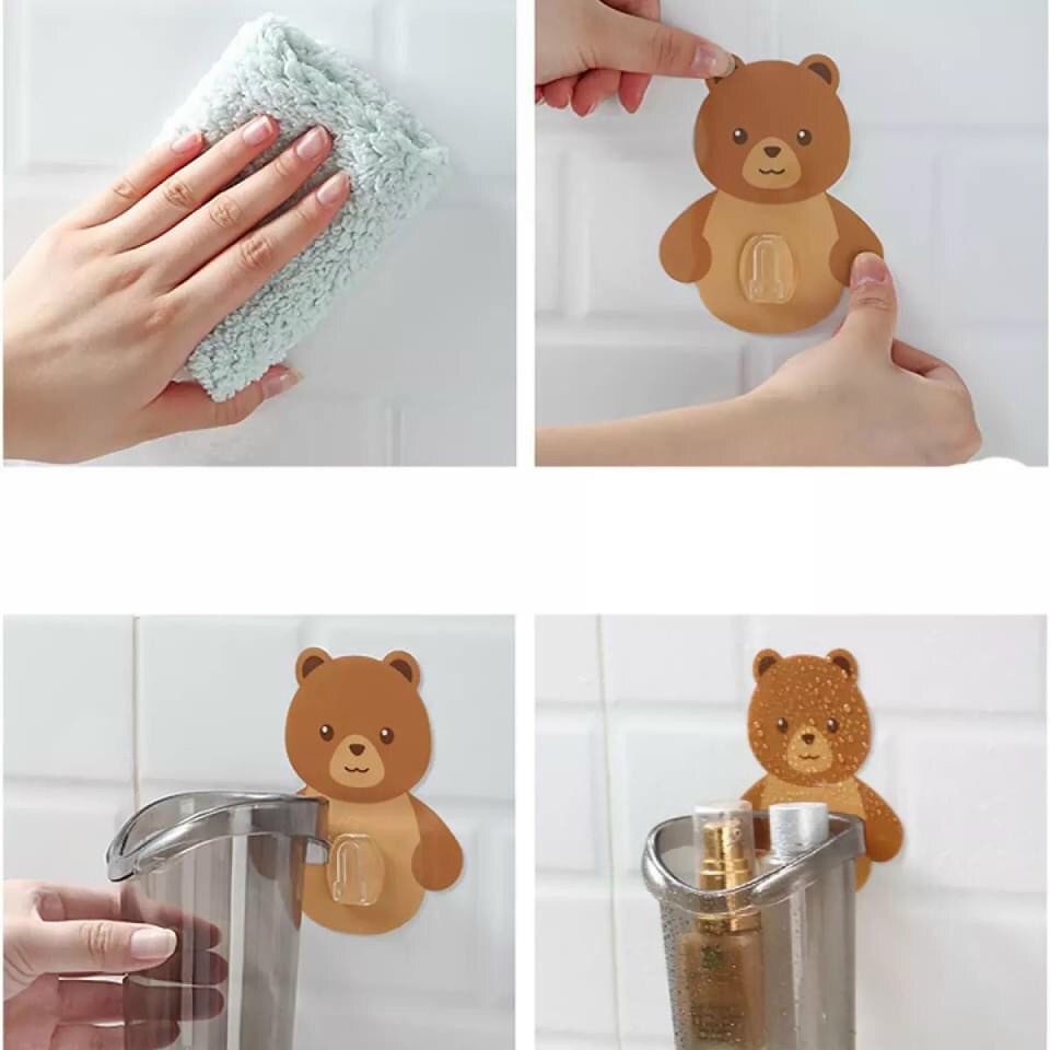 Cốc Gấu Dán Tường Để Bàn Chải Đánh Răng, Đồ Dùng Nhà Tắm Chịu Lực Tốt