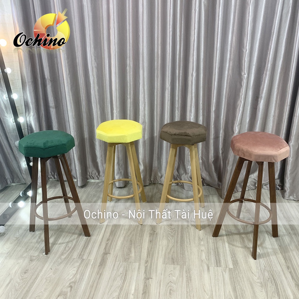 Ghế Bar, Ghế Chụp Hình Xoay 360 Độ Bọc Nỉ Cao Cấp Chân Sắt Sơn Giả Gỗ  Mẫu 8 Cạnh Sang Chảnh (Hàng Sẵn)