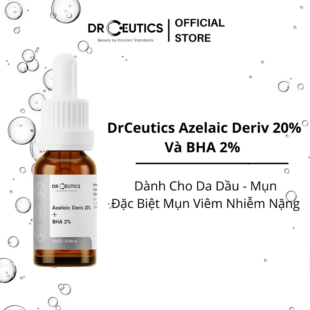 Serum Mụn DrCeutics - Giảm Mụn Mờ Thâm; Tăng Đề Kháng Mềm Mịn Da - Azelaic Deriv 20% + BHA 2%