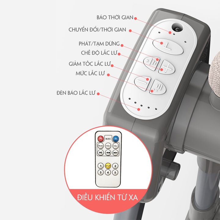 Nôi điện cho bé, Nôi điện đưa tự động, Có kết nối bluetooth kích thước 106*62*80cm