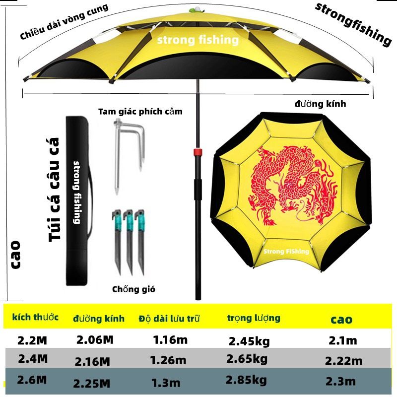 Ô Dù Câu Cá cao cấp Huỳnh Long, Viryl 6 lớp, kháng tia UV tuyệt đối, chống thấm nước