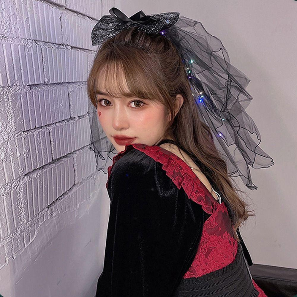 Kẹp Tóc Hình Vương Miện Có Mạng Che Mặt Phối Đèn LED Cho Cô Dâu Chụp Ảnh