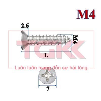 Vít bắt gỗ inox 201 đầu bằng M4 (Túi 10)