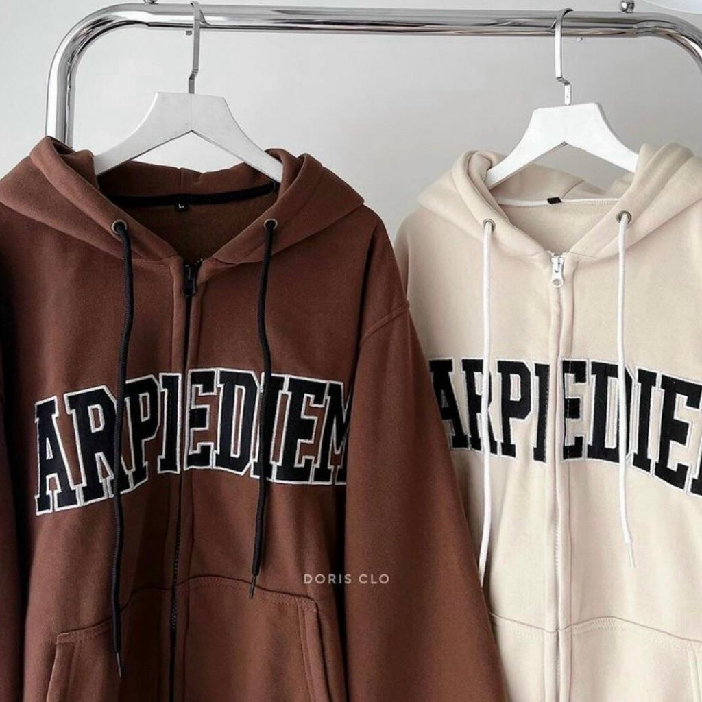 Áo khoác nỉ 2 lớp in chữ ARPIEDIEM kiểu hoodie Xquin, Áo khoác unisex form rộng nam nữ đều được