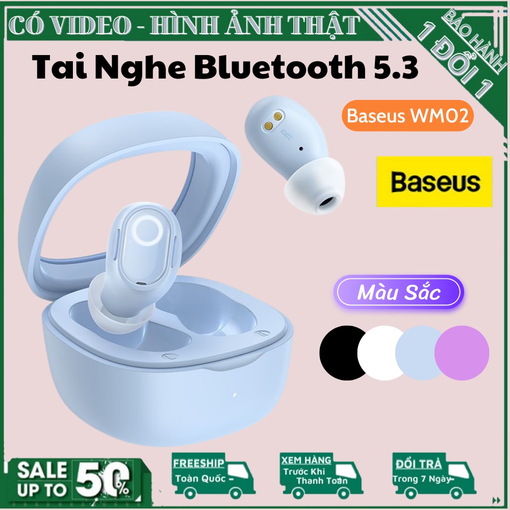 Tai Nghe Bluetooth Không Dây Baseus WM02/WM01 - Bluetooth 5.3, Kháng Nước IPX5, Chống Ồn, Nghe Nhạc Liên Tục 25 Giờ