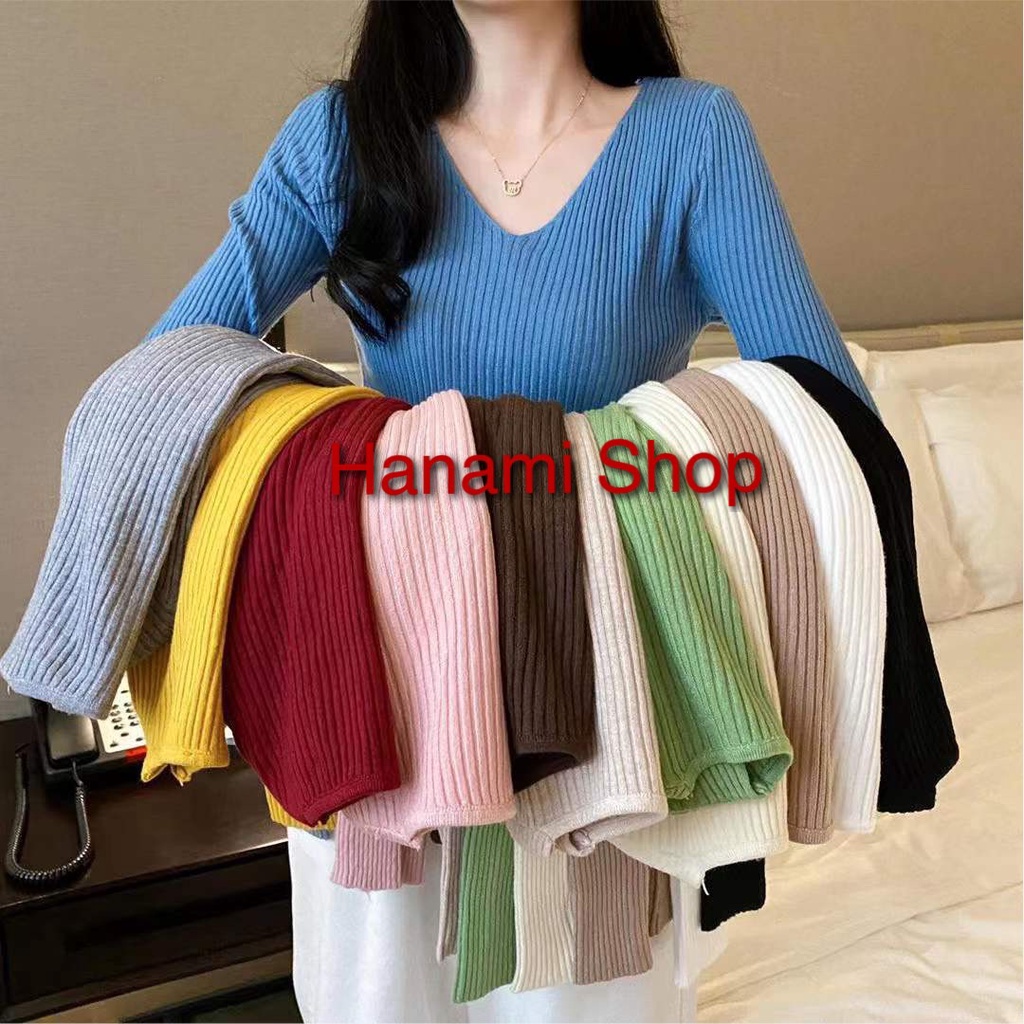 Áo Tăm Len Cổ Tim Tay Dài Hàng Quảng Châu Loai 1