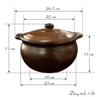 Nồi đất nấu bếp từ 2-3 lít (Men sứ nâu) - NodaCook