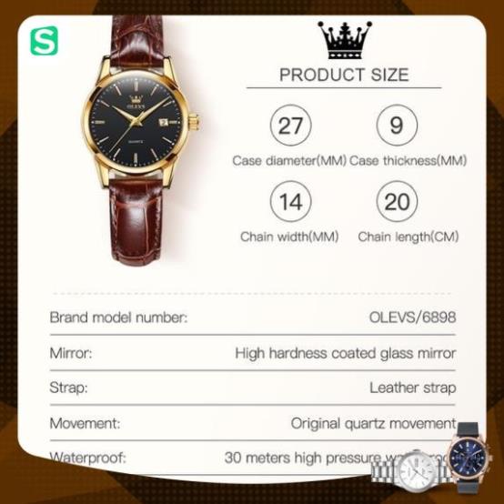 Đồng Hồ OLEVS 6898 Chống Thấm Nước Kiểu Dáng Thời Trang Cho Nữ dây da đẹp giá rẻ