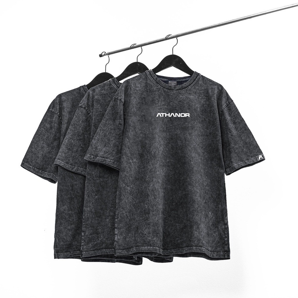 Áo thun Unisex cotton Xám khói in chữ ATHANOR