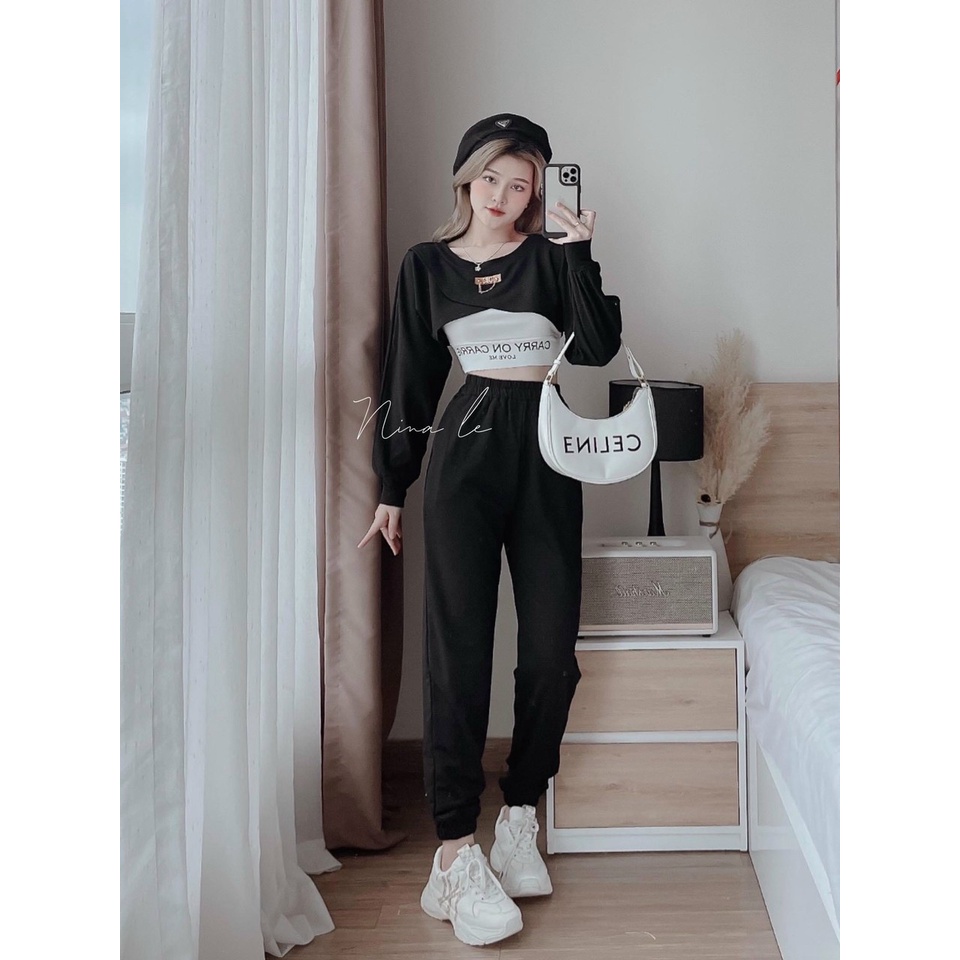 (FreeShip 2022) Sét bộ nữ 3 món,bộ thể thao ống bo có túi,chất cotton xịn chuẩn shop có tang gài áo,lên from siêu xinh
