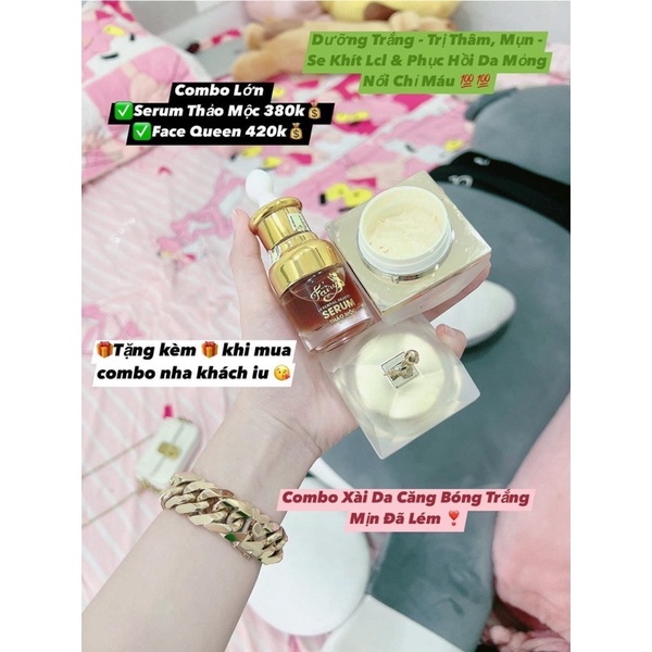 Combo siêu trắng hồng- mờ th.âm- bay chỉ m.áu { face queen_ serum thảo mộc}