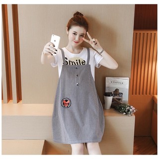Set yếm bầu công sở kèm áo trắng cực đẹp
