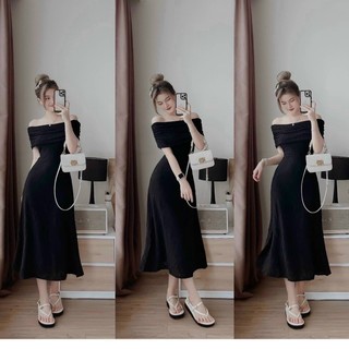 váy Đầm dạ hội dáng dài trễ vai xinh xắn dễ thương  chất thun gân mềm mại y hình