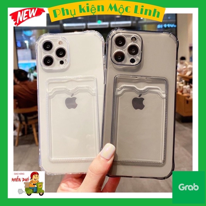 11 12 13 14 Pro max | Xs max | X 8 7 plus Ốp Lưng Điện Thoại Trong Suốt Chống sốc 4 góc Có Ngăn khe Đựng cài Thẻ Iphone