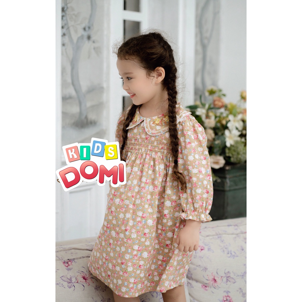 ĐẦM SMOCK DÀI TAY HOA NÂU TÂY XINH XỈU LUÔN Ạ!  SIZE 1-6Y