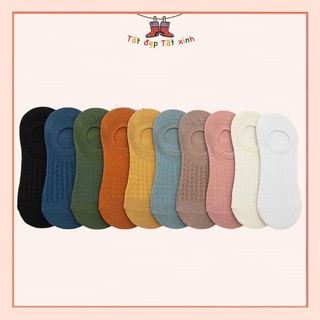 Tất, Vớ cotton xuất nhật thấp cổ trơn màu Nam Nữ- Tất nữ chống trơn trượt, Tất lười cao cấp