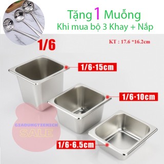 Combo 3 khay inox đựng thạch topping đựng thực phẩm vuông gn 1/6
