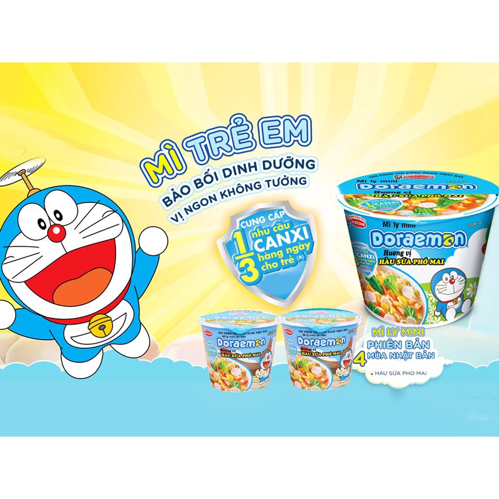 Mì ly mini Doraemon vị hàu sữa phô mai/hải sản hộp 48g