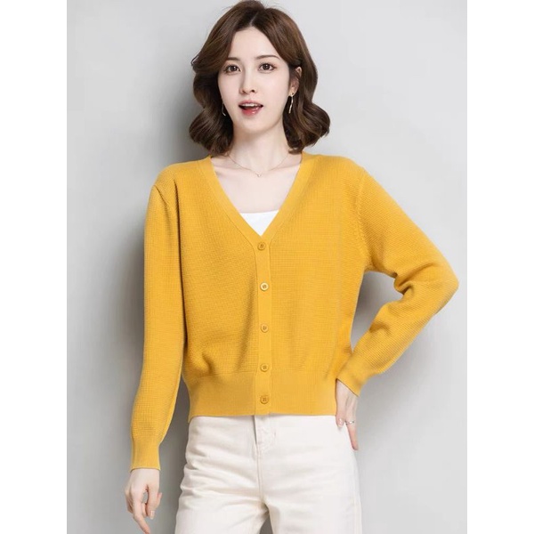 Áo khoác len cổ tim dày dáng lửngm