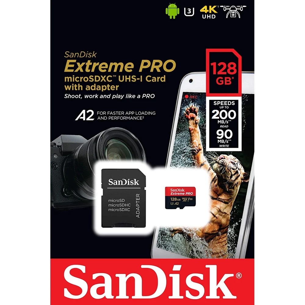 Thẻ nhớ microSDXC SanDisk Extreme Pro 128GB V30 A2 tốc độ upto 200MB/s + Adapter