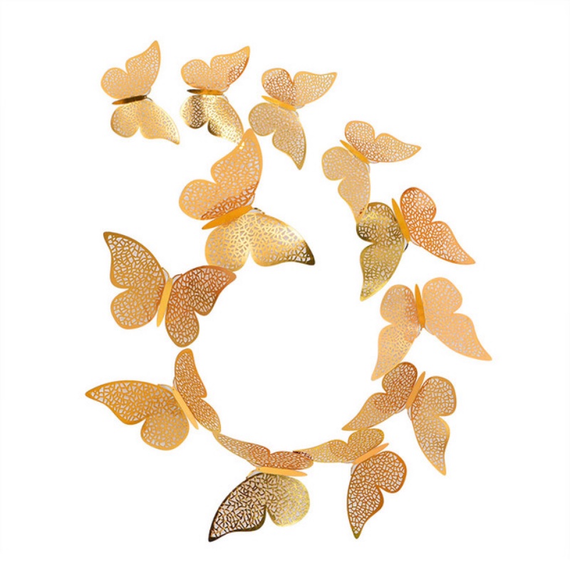 Hot 12 Cái Cờ Bướm Vàng Nhân Tạo Kết Cấu Kim Loại Lãng Mạn Trang Trí Bánh Cưới Thủ Công