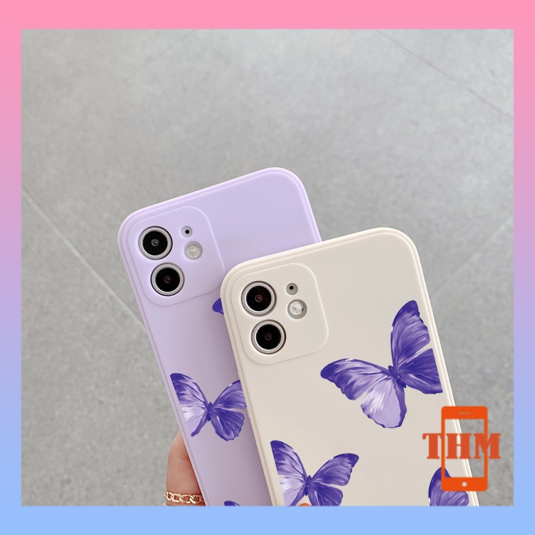 Ốp Điện Thoại Cạnh Vuông Họa Tiết Bướm Tím Cho iphone 6/6plus/6s/6splus/7/7plus/8/8plus/x/xr/xs/11/12/13/pro/max/plus/promax-3069