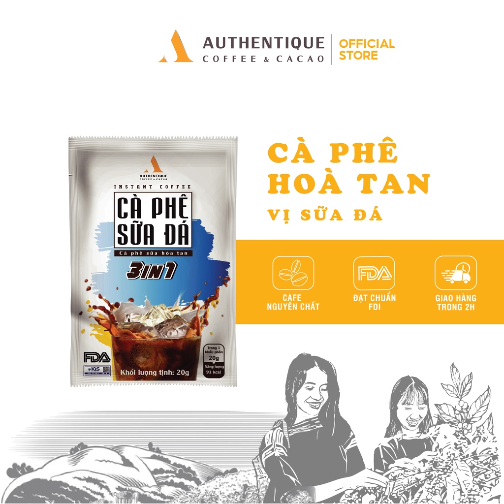 Cà phê sữa đá pha sẵn hòa tan 3in1 20G - Đậm vị cà phê | Authentique Instant Coffee