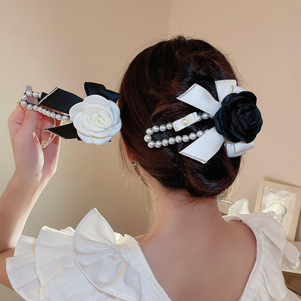 Kẹp Tóc Nơ Bằng Acrylic Đính Hoa Trà Kiểu Vintage Thanh Lịch Cho Nữ|Kẹp Mỏ Vịt Thời Trang