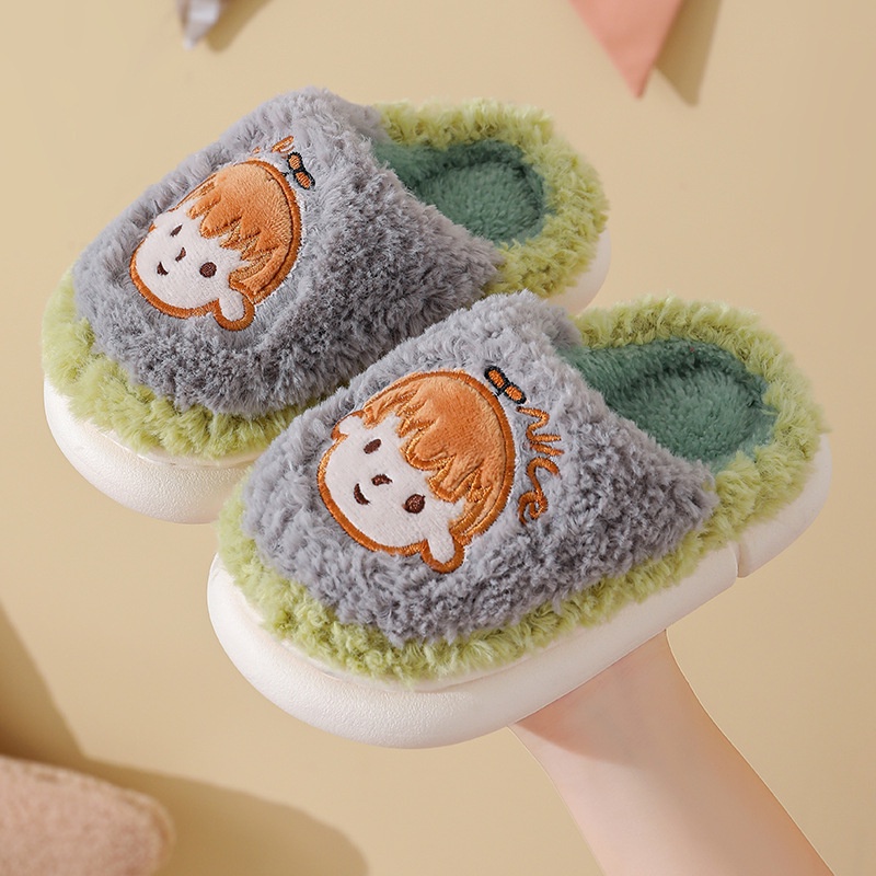 Dép Lông Xù Đi Trong Nhà Hình Khuôn Mặt Ngộ Nghĩnh Dành Cho Các Bé - Mẫu 02