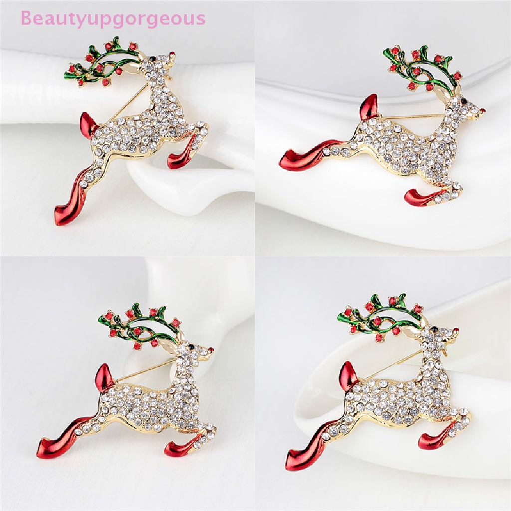 [Beautyupgorgeous] 1 Trâm Cài Áo Hình Tuần Lộc Giáng Sinh Đính Đá Pha Lê Màu Vàng Mới