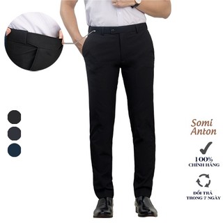 Quần Âu Nam Công Sở Thương Hiệu Anton Màu Đen Đai Chỉnh Cạp Vải Thô Dáng Suông - XQA204