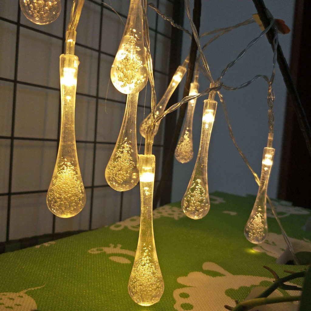 Đèn Led Trang Trí Hình Giọt Nước pha lê 10m -40 Bóng-Giọt Nước Trong Suốt decor quan siêu xinh