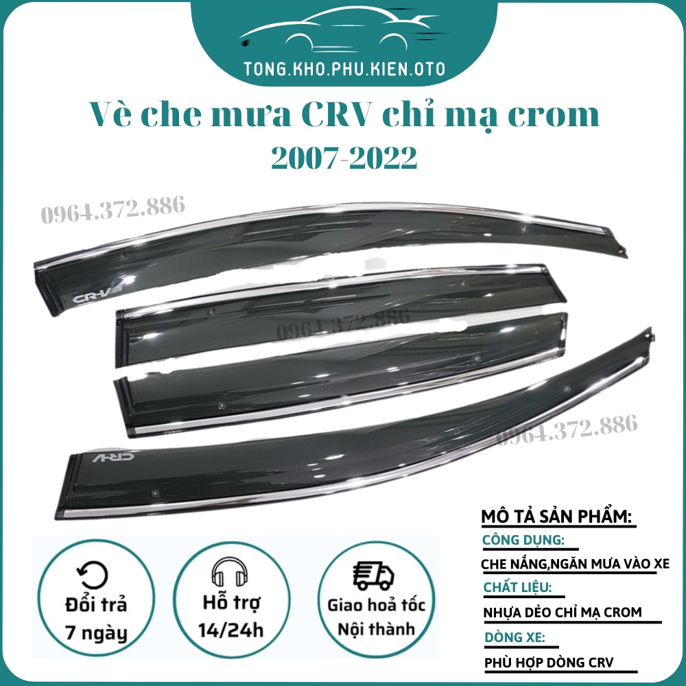 Vè Che Mưa Xe Honda CRV 2007 - 2012- 2021, 2022 Chỉ Mạ Crom Cao Cấp, vè chắn mưa CRV