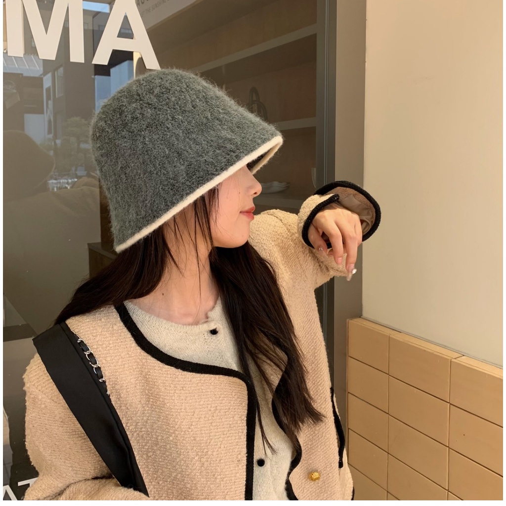 Mũ Bucket Ngắn Bằng Vải Lông Phong Cách Hàn Quốc Thanh Lịch Dễ Phối Đồ Dành Cho Bà Chen Showing