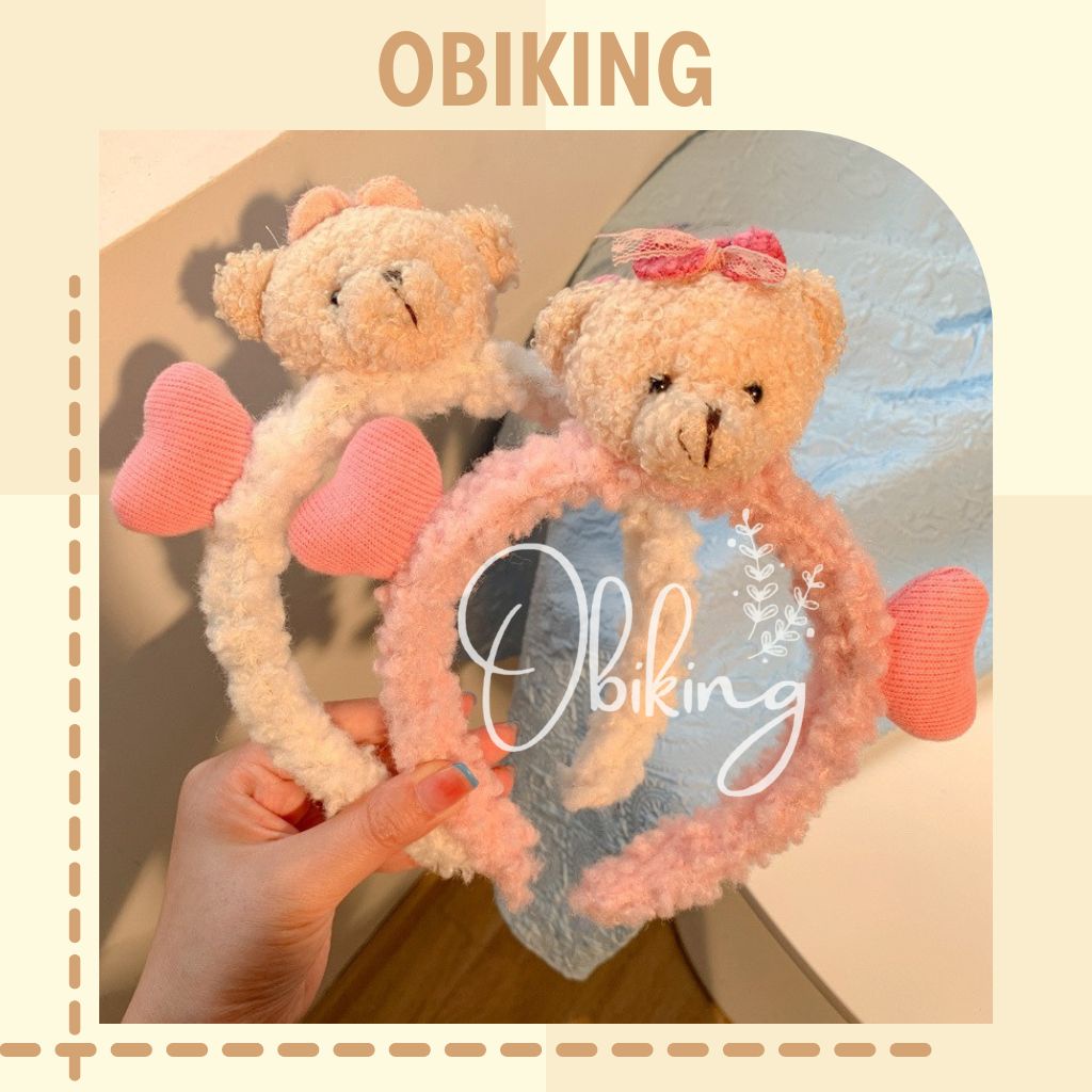 Băng đô bờm tóc hình gấu nâu kèm trái tim siêu dễ thương