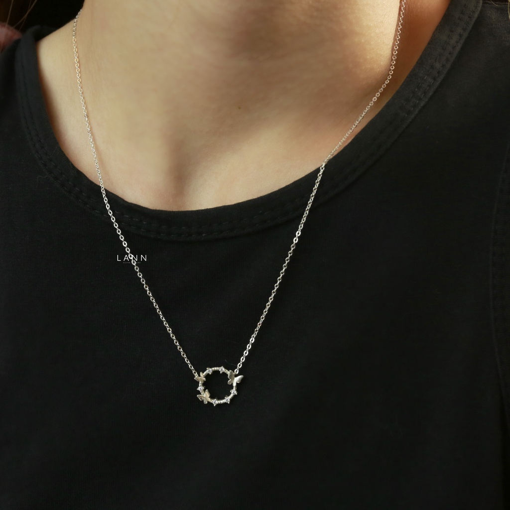 Vòng cổ đường tròn đá mix bướm BẠC S925 LANN N252