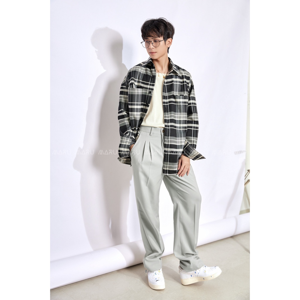 Áo Khoác Sơ Mi MARU Tay Dài Caro Fannel Phom Oversize. MARU Fannel Shirt.