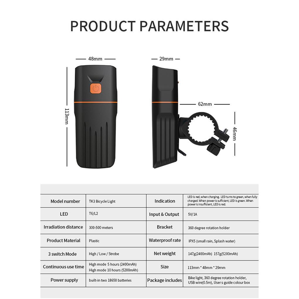 Đèn Pha LED USB Bằng Nhựa Siêu Nhẹ Chống Thấm Nước Chuyên Nghiệp Gắn Đuôi Xe Đạp