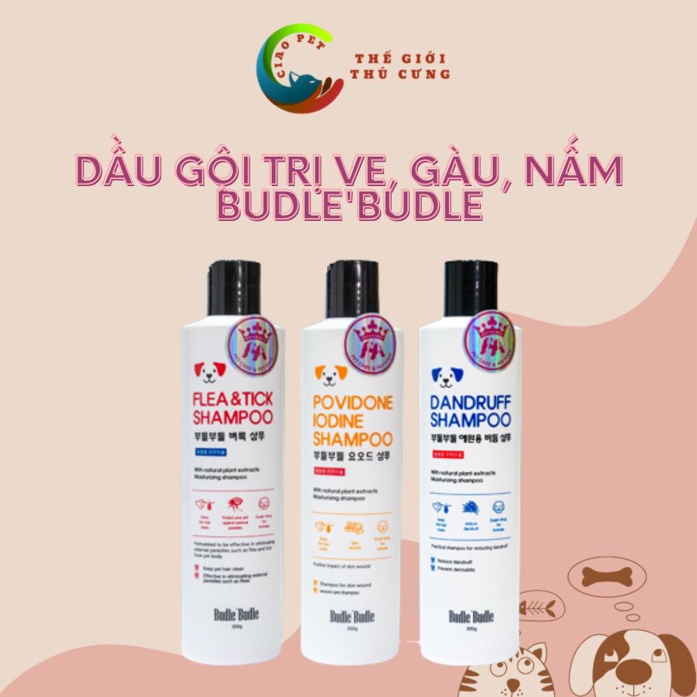 Dầu gội loại bỏ gàu, ve và viêm da cho chó Budle'Budle